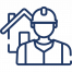 Icon von einem Bauarbeiter vor einem Haus zur Symbolisierung von der Baubegleitung des Energieberaters Thomas Wagner und der TW Energieberatung in Frankfurt und Umgebung