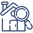 Icon von einem Haus mit Lupe zur symbolisierung von der Vor Ort Beratung von Thomas Wagner und der TW Energieberatung in Frankfurt & Region